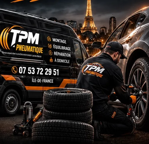 Technicien TPM Pneumatique montant un pneu à domicile